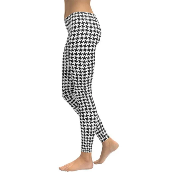 Black & White Houndstooth Print Leggings - Image 4