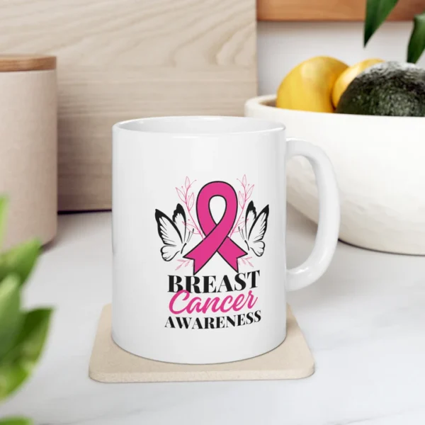 Breast Cancer Awareness Mug – Pink Ribbon & Butterfly Design - Image 2