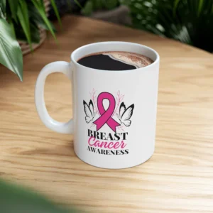 Breast Cancer Awareness Mug – Pink Ribbon & Butterfly Design