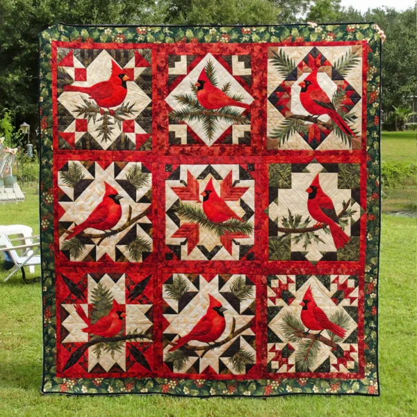 Cardinal Bird Quilt Blanket – Rustic Red Winter Bedding - Image 2