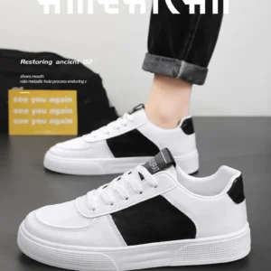 White & Black Retro Court Sneakers - Low-Top Everyday Classics Shoes