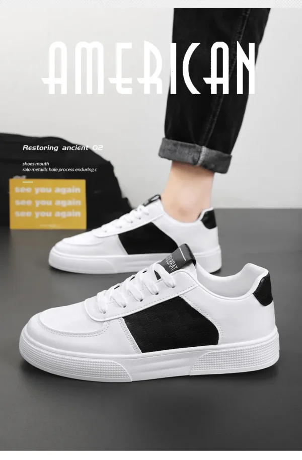 White & Black Retro Court Sneakers - Low-Top Everyday Classics Shoes