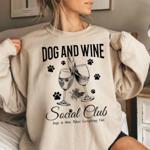 Dog and Wine Social Club Sweatshirt, Sweater – Paw & Wine Glass Print