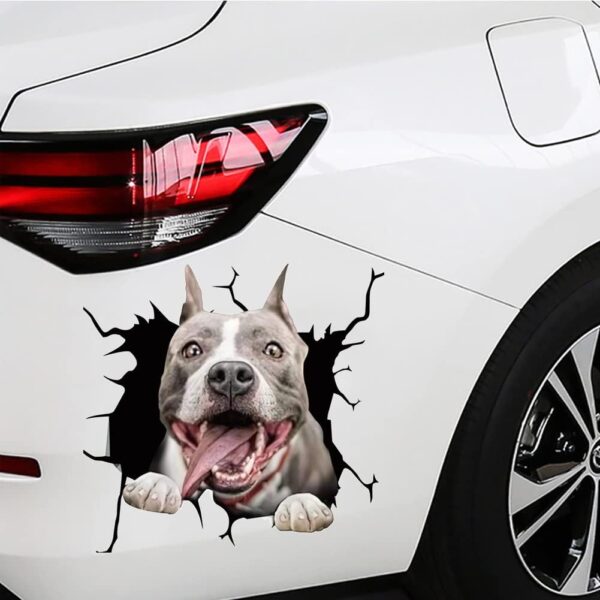 Funny 3D Pitbull Car Sticker – Cracked Glass Dog Window Decal