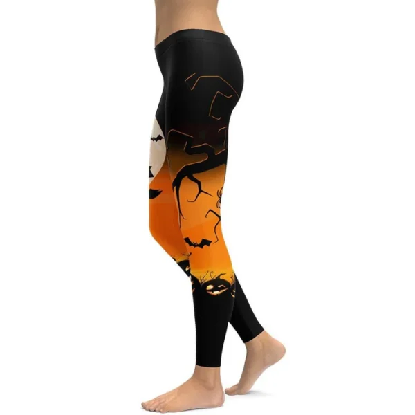 Halloween Print Leggings – Pumpkin, Bat & Full Moon Design - Image 4