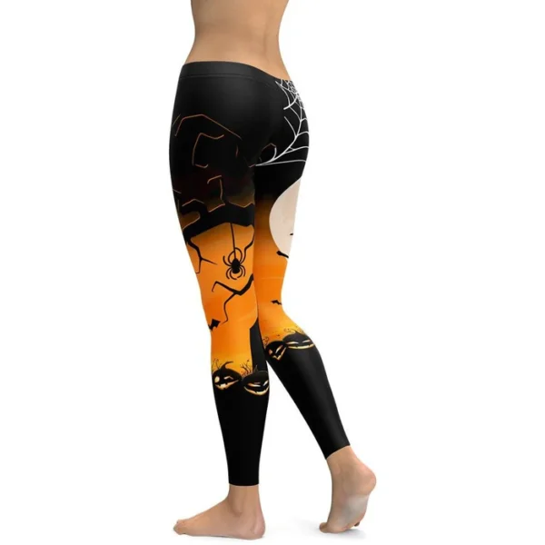 Halloween Print Leggings – Pumpkin, Bat & Full Moon Design - Image 2