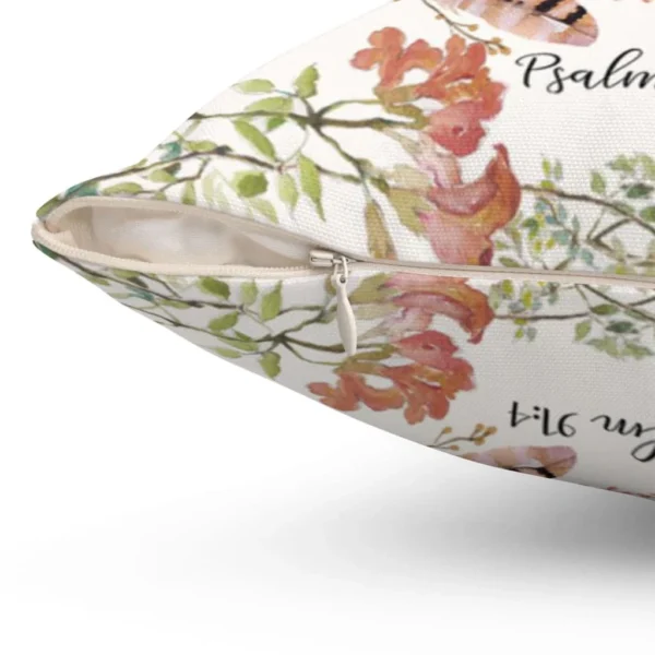 Bible Verse Pillow Case – Psalm 91:4 Feathers & Floral Design - Image 2