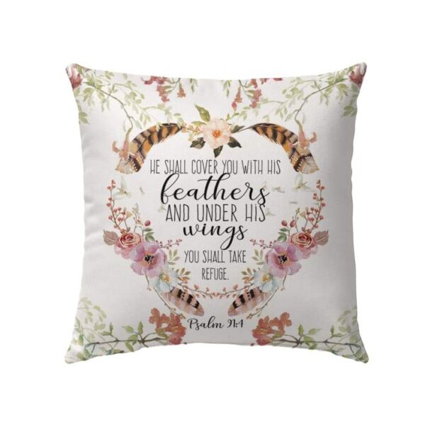 Bible Verse Pillow Case – Psalm 91:4 Feathers & Floral Design