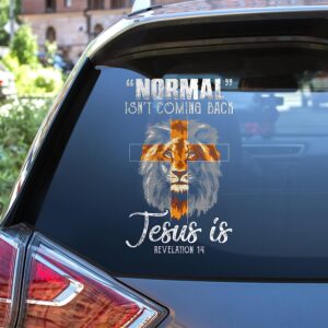 Christian Car Sticker – Cross & Lion Design with Bible Verse (Revelation 14)