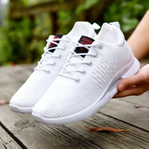 White Lightweight Knit Sneakers – Breathable & Cushioned