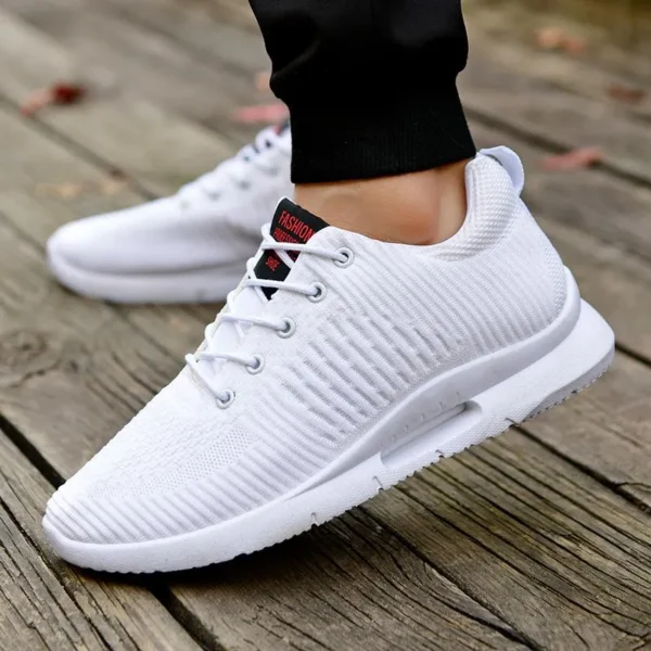 White Lightweight Knit Sneakers – Breathable & Cushioned - Image 2