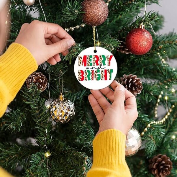 Merry and Bright Ceramic Ornament – Festive Leopard Print Holiday Decoration - Image 4