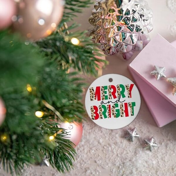 Merry and Bright Ceramic Ornament – Festive Leopard Print Holiday Decoration - Image 2