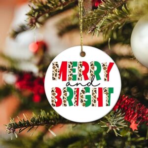 Merry and Bright Ceramic Ornament – Festive Leopard Print Holiday Decoration