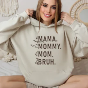Beige "Mama Mommy Mom Bruh" Hoodie – Mom Life Humor