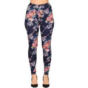 Navy Floral Print Leggings – High Waist Stretch Fit