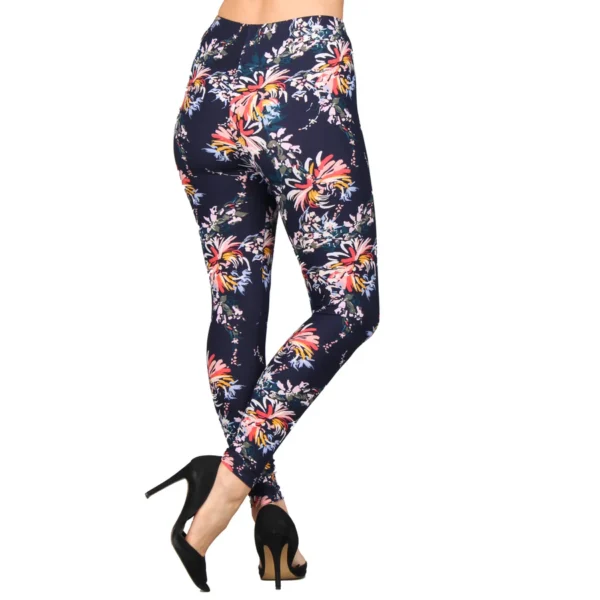 Navy Floral Print Leggings – High Waist Stretch Fit - Image 2
