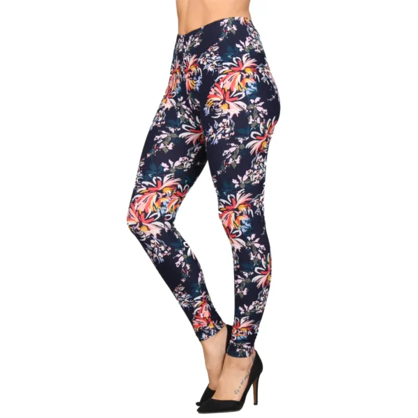 Navy Floral Print Leggings – High Waist Stretch Fit - Image 3