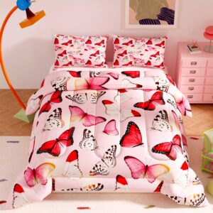 Pink Butterfly Bedding Set – Elegant Comforter with Red & Pink Butterfly Print
