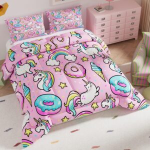 Pink Unicorn Bedding Set – Rainbow & Donut Kids Comforter
