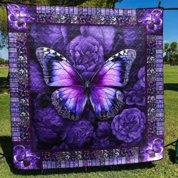 Purple Butterfly Quilt Blanket – Elegant Floral Bedding - Image 3