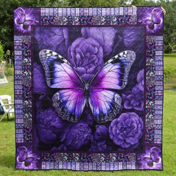 Purple Butterfly Quilt Blanket – Elegant Floral Bedding - Image 2