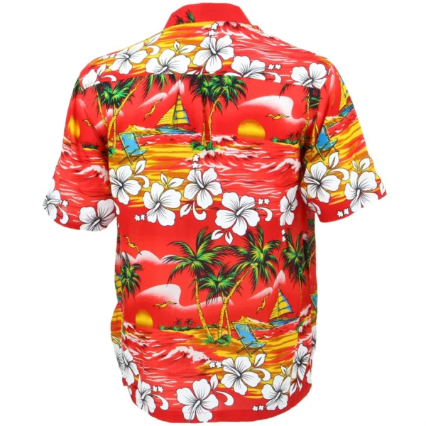 Tropical Sunset Beach Hawaiian Shirt – Red - Image 3