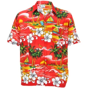 Tropical Sunset Beach Hawaiian Shirt – Red