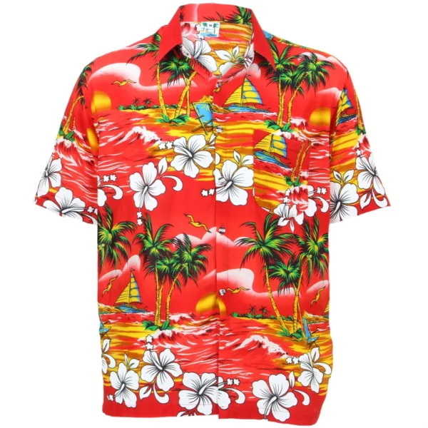 Tropical Sunset Beach Hawaiian Shirt – Red