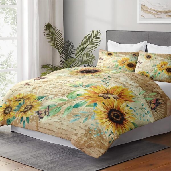 Sunflower & Butterfly Bedding Set – Rustic Floral Comforter - Image 2