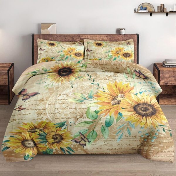 Sunflower & Butterfly Bedding Set – Rustic Floral Comforter - Image 3