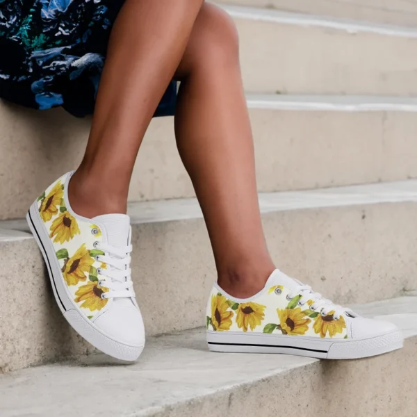 Sunflower Canvas Sneakers – Floral Low-Top Casual Shoes - Image 2