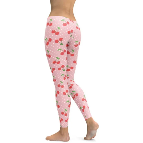 Pink Cherry Print Leggings – Cute Polka Dot Design - Image 4
