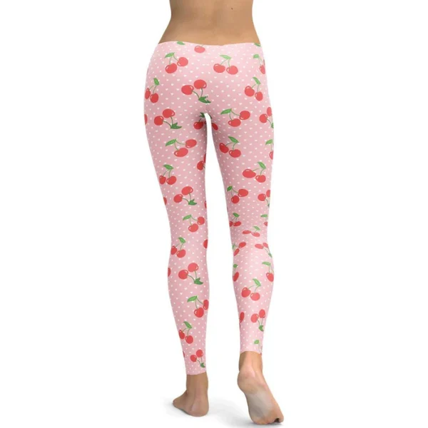 Pink Cherry Print Leggings – Cute Polka Dot Design - Image 3