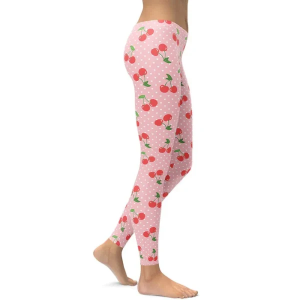 Pink Cherry Print Leggings – Cute Polka Dot Design - Image 2
