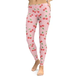 Pink Cherry Print Leggings – Cute Polka Dot Design