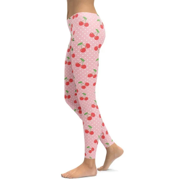 Pink Cherry Print Leggings – Cute Polka Dot Design - Image 5