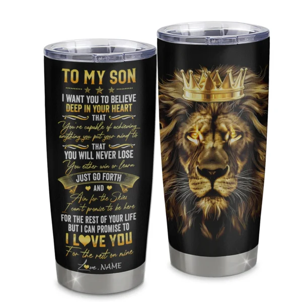 To My Son” Lion Tumbler – Inspirational Gift from Dad or Mom