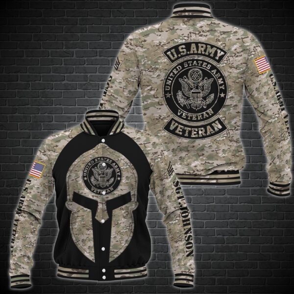U.S. Army Veteran Camo Baseball Jacket – Military Tribute Bomber
