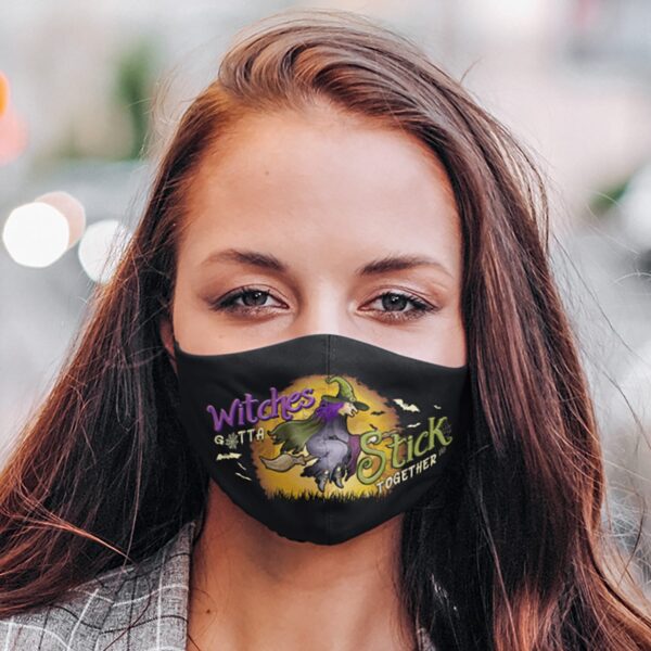 Witches Gotta Stick Together Face Mask – Funny Halloween Witch Design - Image 2