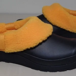 Black Winter Clogs with Golden Fleece Collar