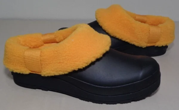 Black Winter Clogs with Golden Fleece Collar