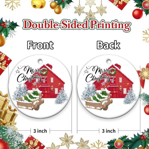Rustic Red Barn Christmas Ceramic Ornament – Farmhouse Holiday Decor - Image 2