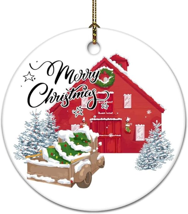 Rustic Red Barn Christmas Ceramic Ornament – Farmhouse Holiday Decor - Image 3